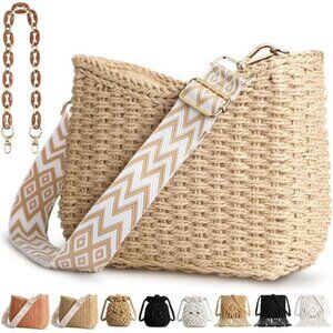 Straw Handbags Purses Crossbody Pocketbook Bag Casual Woven Beach Bags for Women